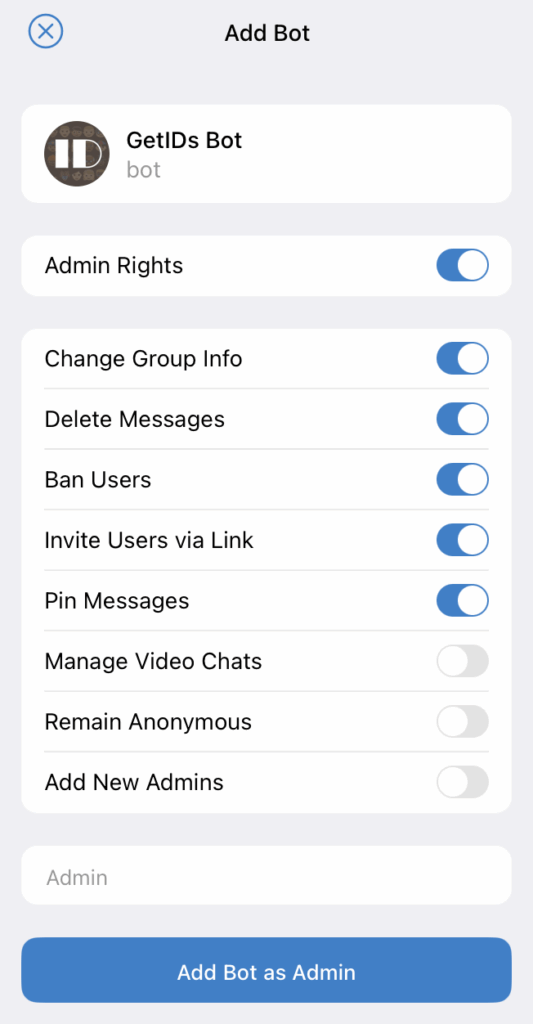 Add as Admin 버튼 예시
